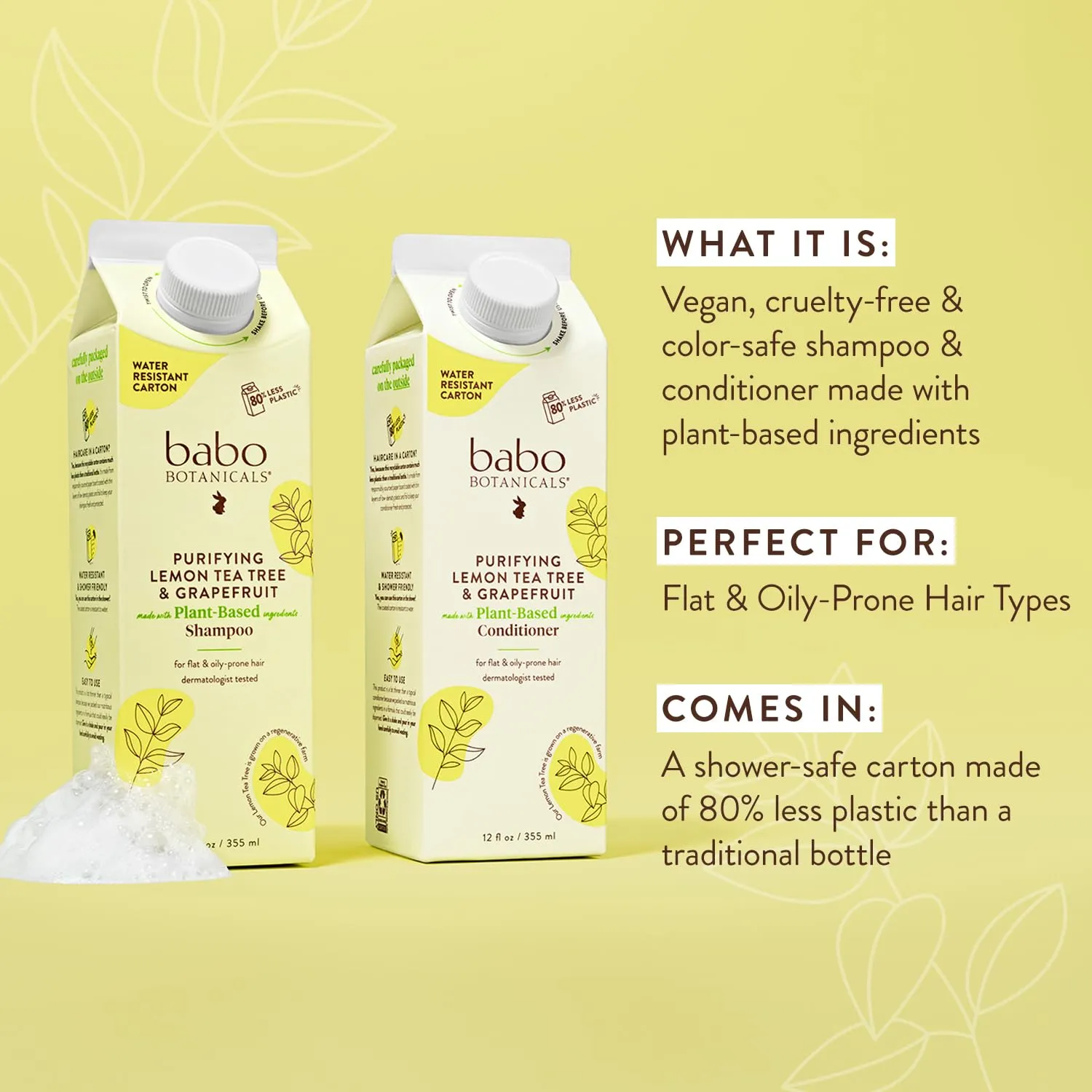 Babo Botanicals Purifying Lemon Tea Tree & Grapefruit Shampoo   Bundle with Conditioner – For Flat, Oily Prone Hair – Add body & shine - Passion Fruit Ferment for scalp