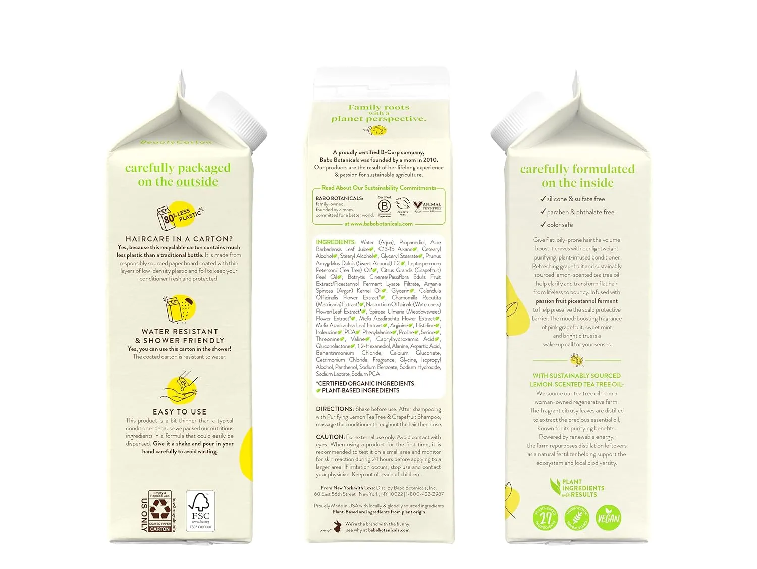 Babo Botanicals Purifying Lemon Tea Tree & Grapefruit Shampoo   Bundle with Conditioner – For Flat, Oily Prone Hair – Add body & shine - Passion Fruit Ferment for scalp