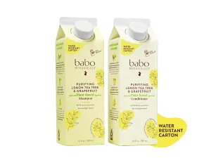Babo Botanicals Purifying Lemon Tea Tree & Grapefruit Shampoo   Bundle with Conditioner – For Flat, Oily Prone Hair – Add body & shine - Passion Fruit Ferment for scalp