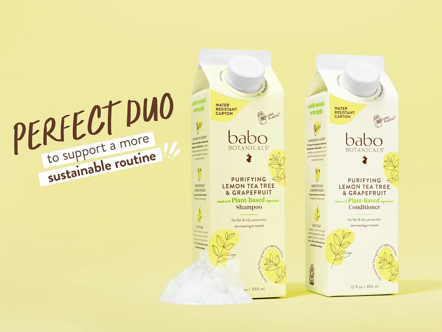 Babo Botanicals Purifying Lemon Tea Tree & Grapefruit Shampoo   Bundle with Conditioner – For Flat, Oily Prone Hair – Add body & shine - Passion Fruit Ferment for scalp