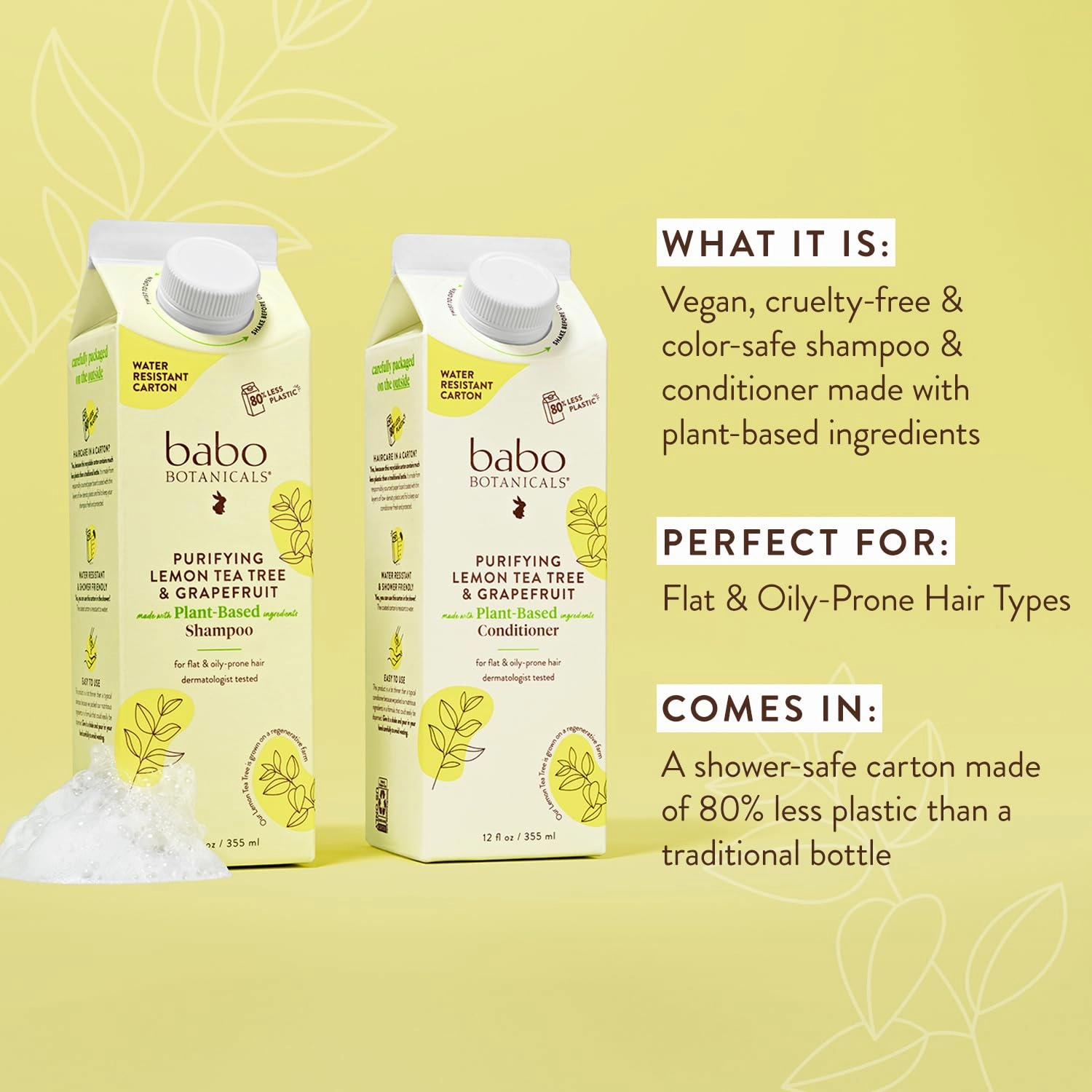 Babo Botanicals Purifying Lemon Tea Tree & Grapefruit Shampoo   Bundle with Conditioner – For Flat, Oily Prone Hair – Add body & shine - Passion Fruit Ferment for scalp
