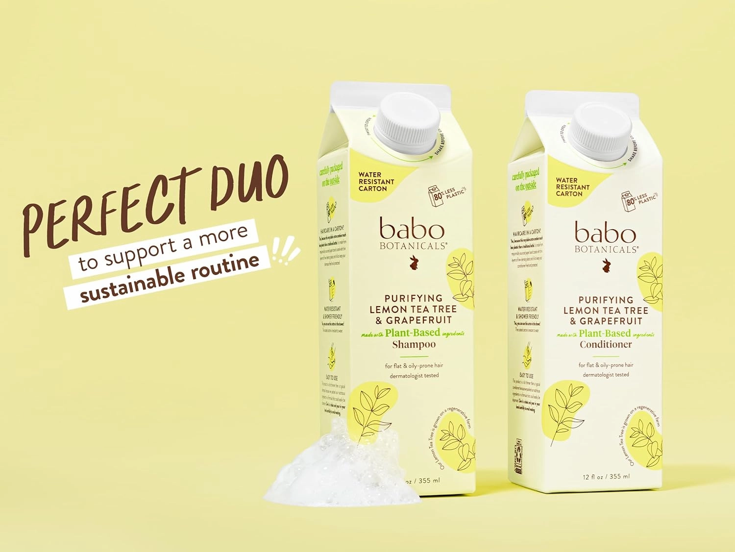 Babo Botanicals Purifying Lemon Tea Tree & Grapefruit Shampoo   Bundle with Conditioner – For Flat, Oily Prone Hair – Add body & shine - Passion Fruit Ferment for scalp