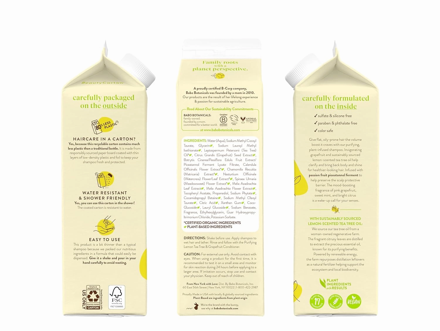 Babo Botanicals Purifying Lemon Tea Tree & Grapefruit Shampoo   Bundle with Conditioner – For Flat, Oily Prone Hair – Add body & shine - Passion Fruit Ferment for scalp