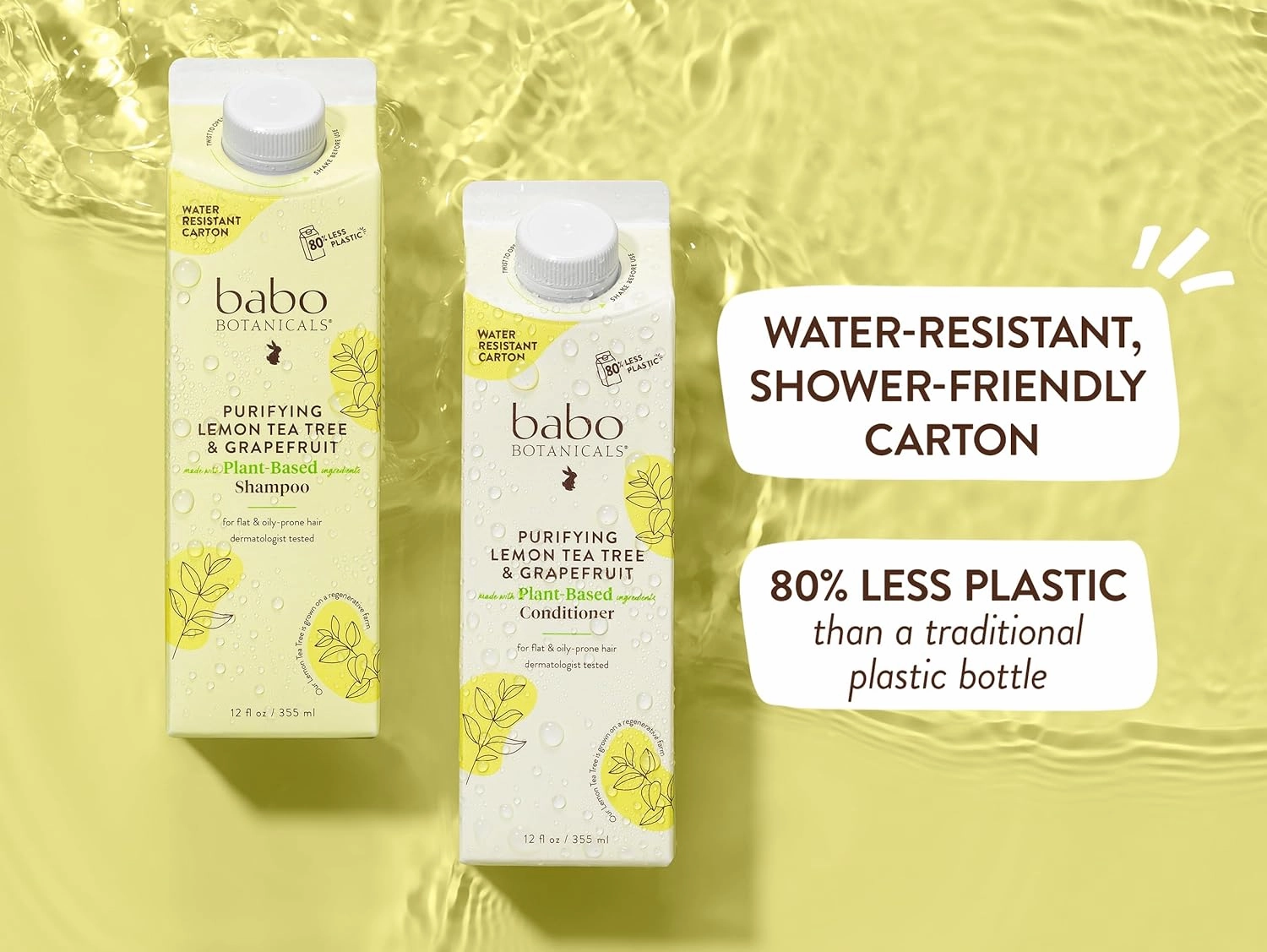 Babo Botanicals Purifying Lemon Tea Tree & Grapefruit Shampoo   Bundle with Conditioner – For Flat, Oily Prone Hair – Add body & shine - Passion Fruit Ferment for scalp