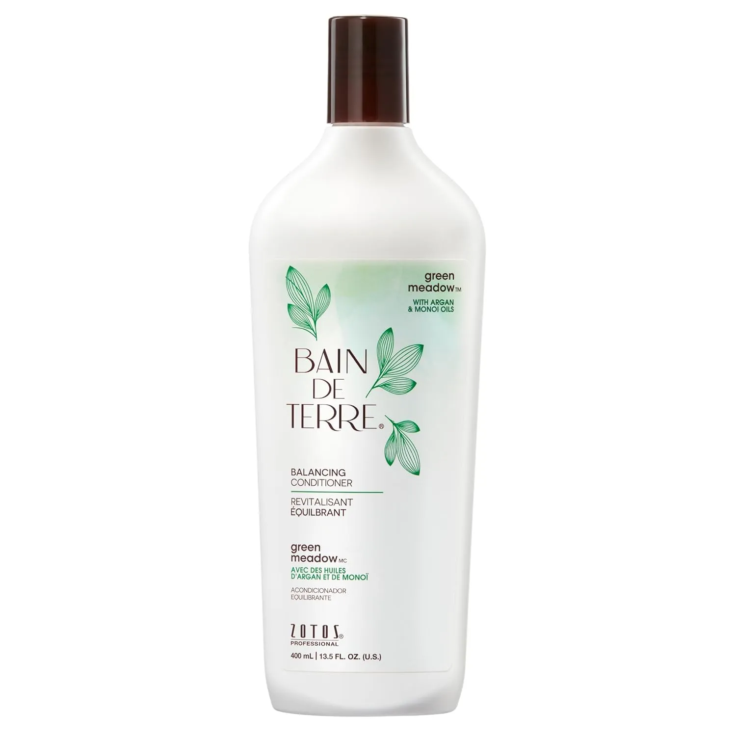 Bain de Terre Green Meadow Balancing Conditioner, Gentle Moisture Balance for Soft, Silky & Bouncy Hair with Argan & Monoi Oils, Paraben-free, Color-Safe, Vegan (2 sizes)