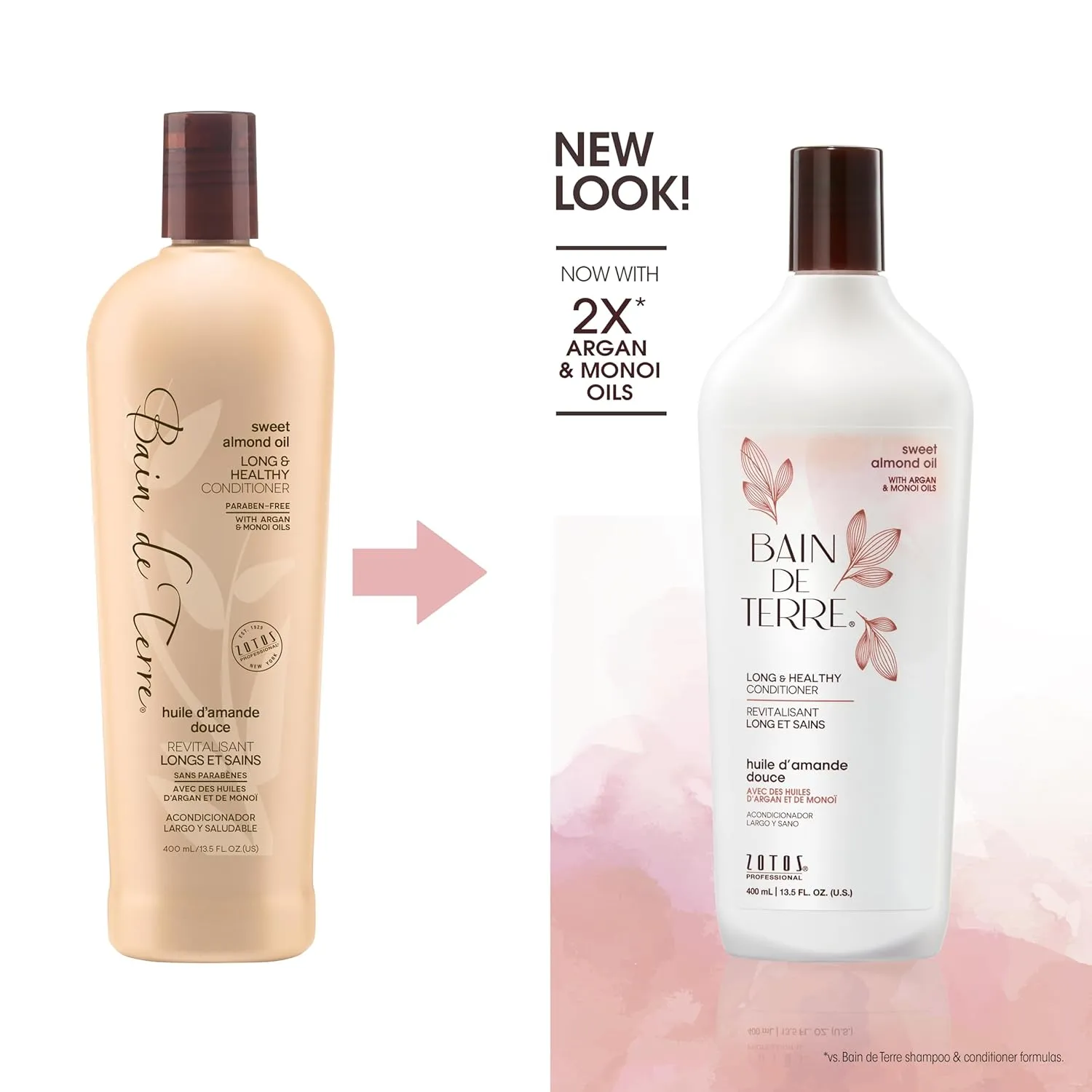 Bain de Terre Sweet Almond Oil Long & Healthy Conditioner, Strength & Protection for Weak, Damaged Hair, with Argan & Monoi Oils, Paraben-Free, Color-Safe, Vegan