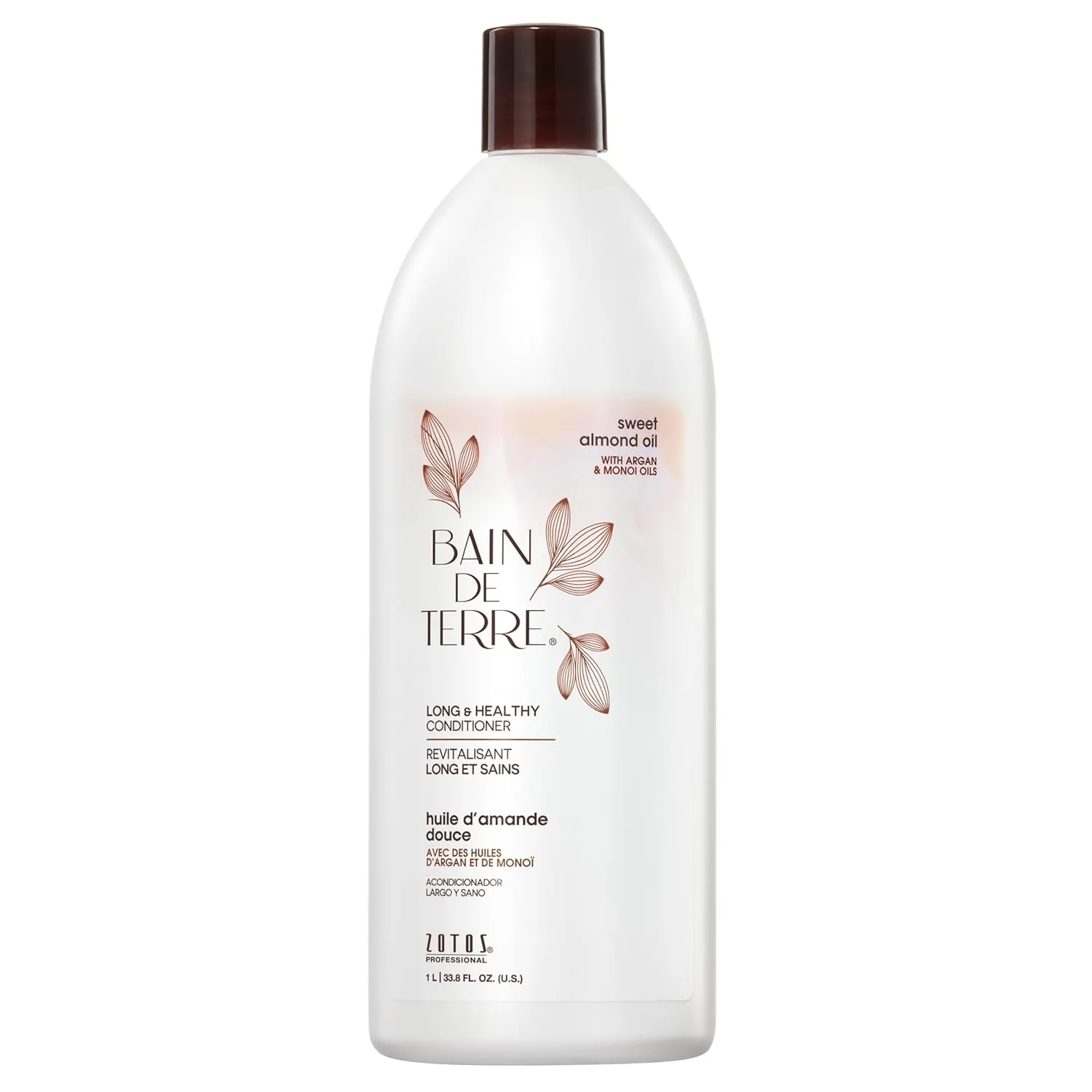 Bain de Terre Sweet Almond Oil Long & Healthy Conditioner, Strength & Protection for Weak, Damaged Hair, with Argan & Monoi Oils, Paraben-Free, Color-Safe, Vegan