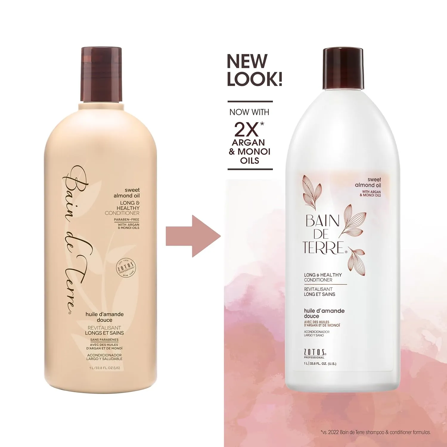 Bain de Terre Sweet Almond Oil Long & Healthy Conditioner, Strength & Protection for Weak, Damaged Hair, with Argan & Monoi Oils, Paraben-Free, Color-Safe, Vegan