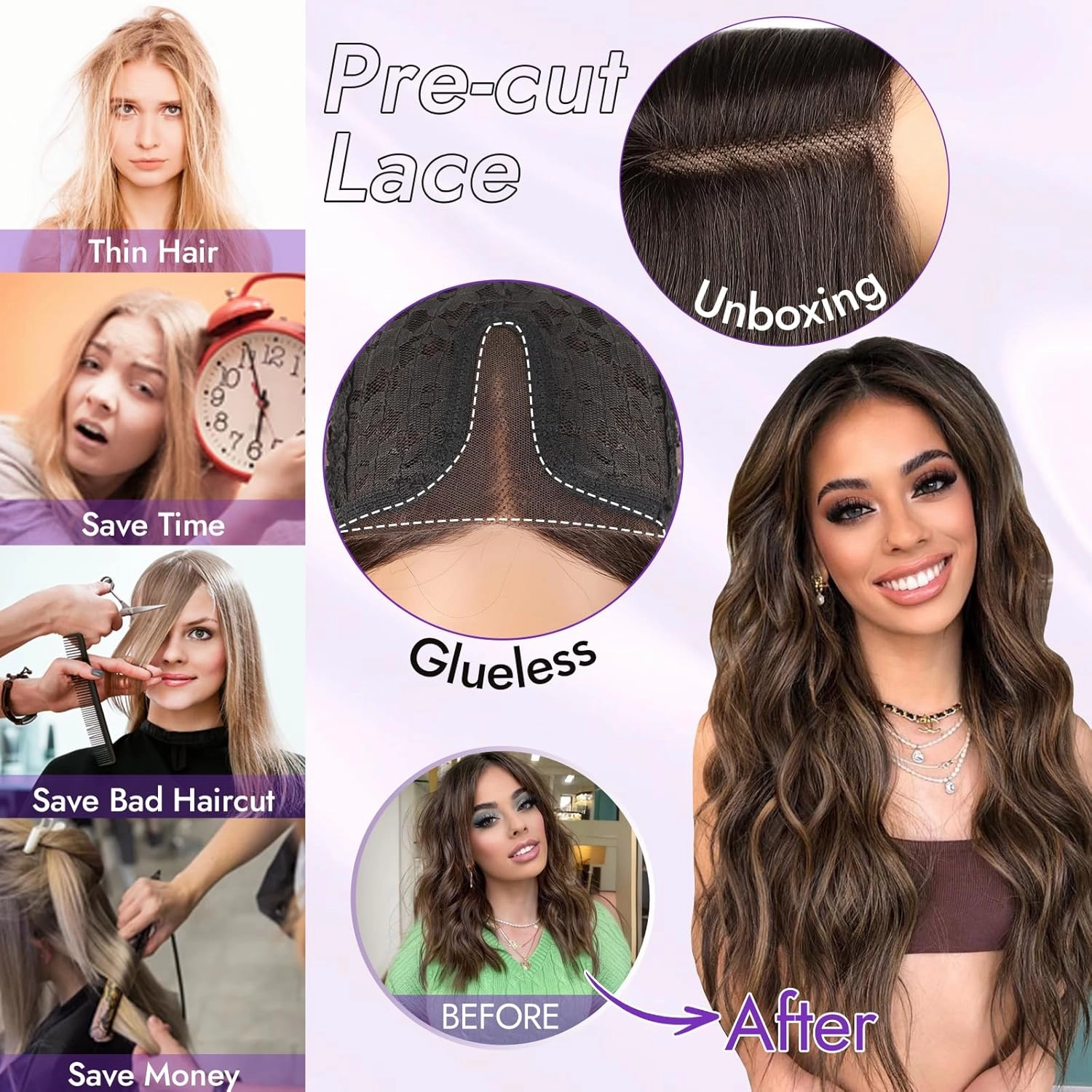 Balayage Dark Brown to Chestnut Long Wavy Wig for Women, Pre-Cut HD Lace Natural Hairline, Glueless Middle Part, Synthetic Fiber for Daily and Party Use 26Inch