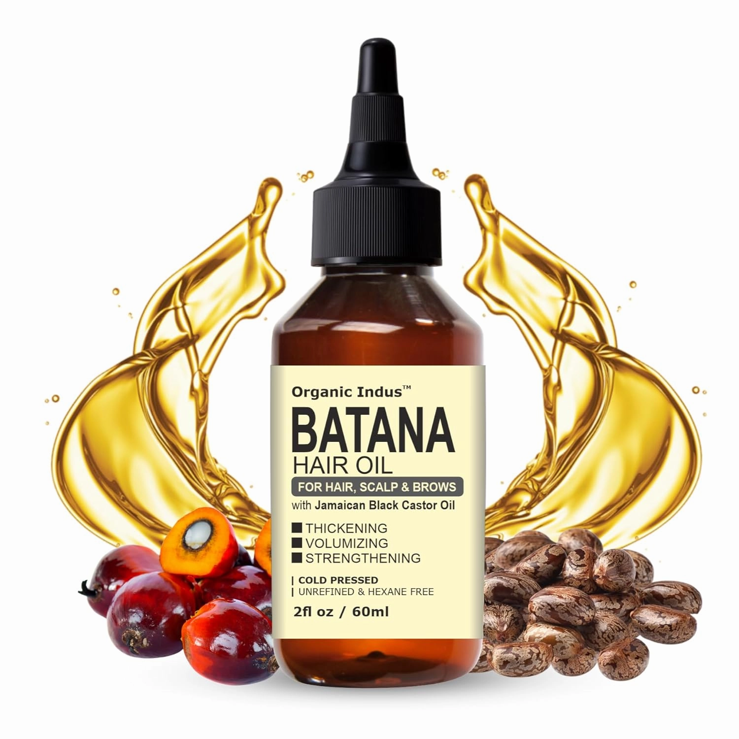 Batana Hair Oil for Hair Growth 2oz (60ml) | Infused with Jamaican Black Castor Oil | Thickening, Strengthening, Moisturizing, Hydrating for Dry Hair | Double Growth Formula