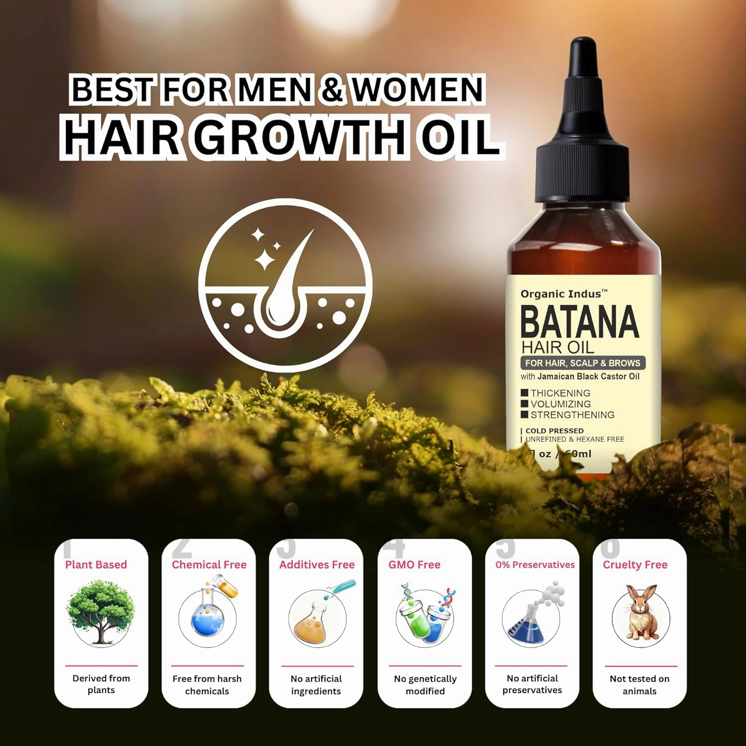 Batana Hair Oil for Hair Growth 2oz (60ml) | Infused with Jamaican Black Castor Oil | Thickening, Strengthening, Moisturizing, Hydrating for Dry Hair | Double Growth Formula