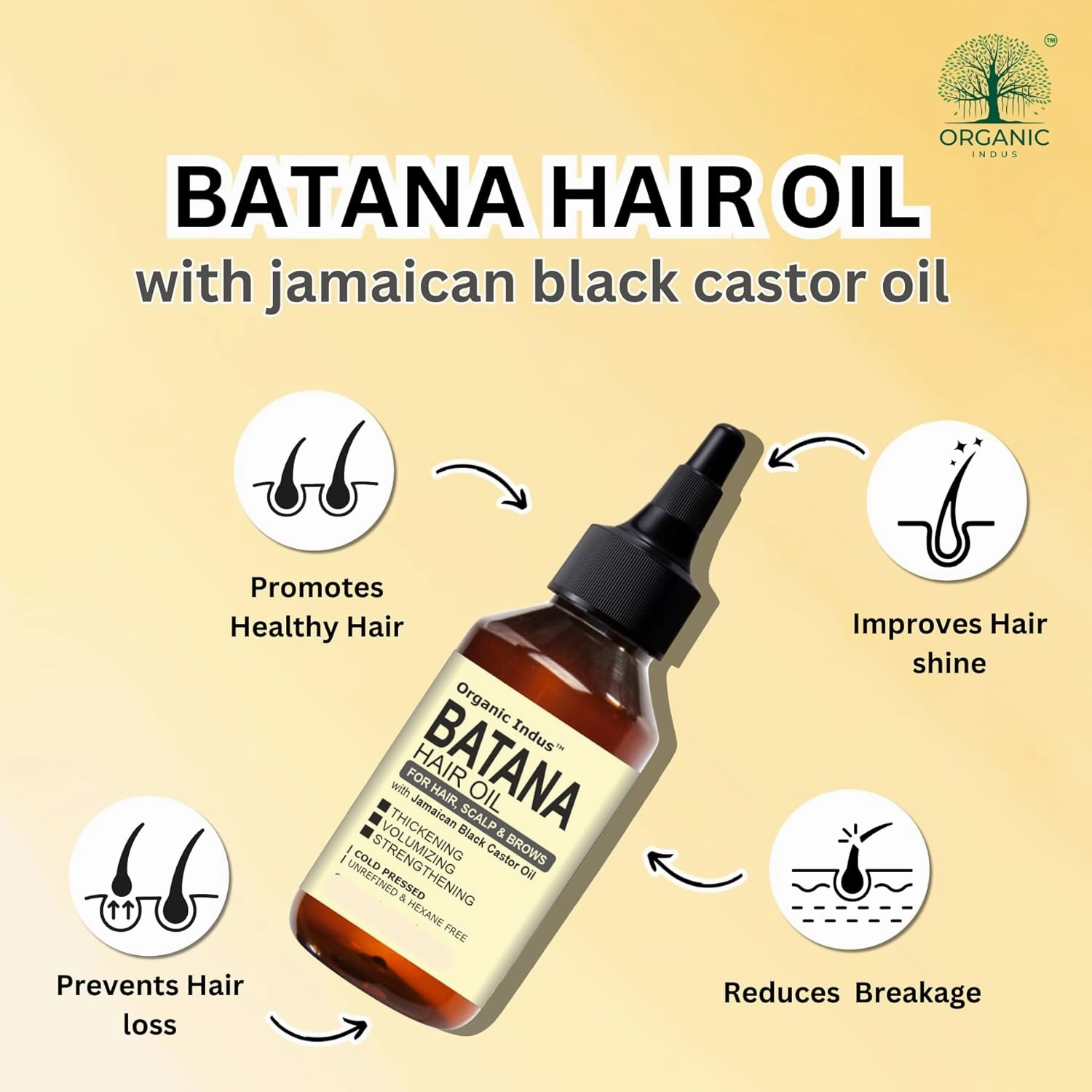 Batana Hair Oil for Hair Growth 2oz (60ml) | Infused with Jamaican Black Castor Oil | Thickening, Strengthening, Moisturizing, Hydrating for Dry Hair | Double Growth Formula