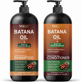 Batana Oil Shampoo and Conditioner Set – Biotin & Niacinamide Infused – Sulfate-Free, Paraben-Free – Moisturizing & Strengthening Hair Care for All Hair Types – 2 x 16 fl oz