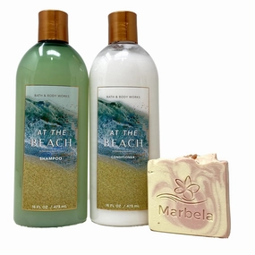 Bath and Body Works At The Beach Shampoo and Conditioner with a Himalayan Salts Springs Bar Soap.