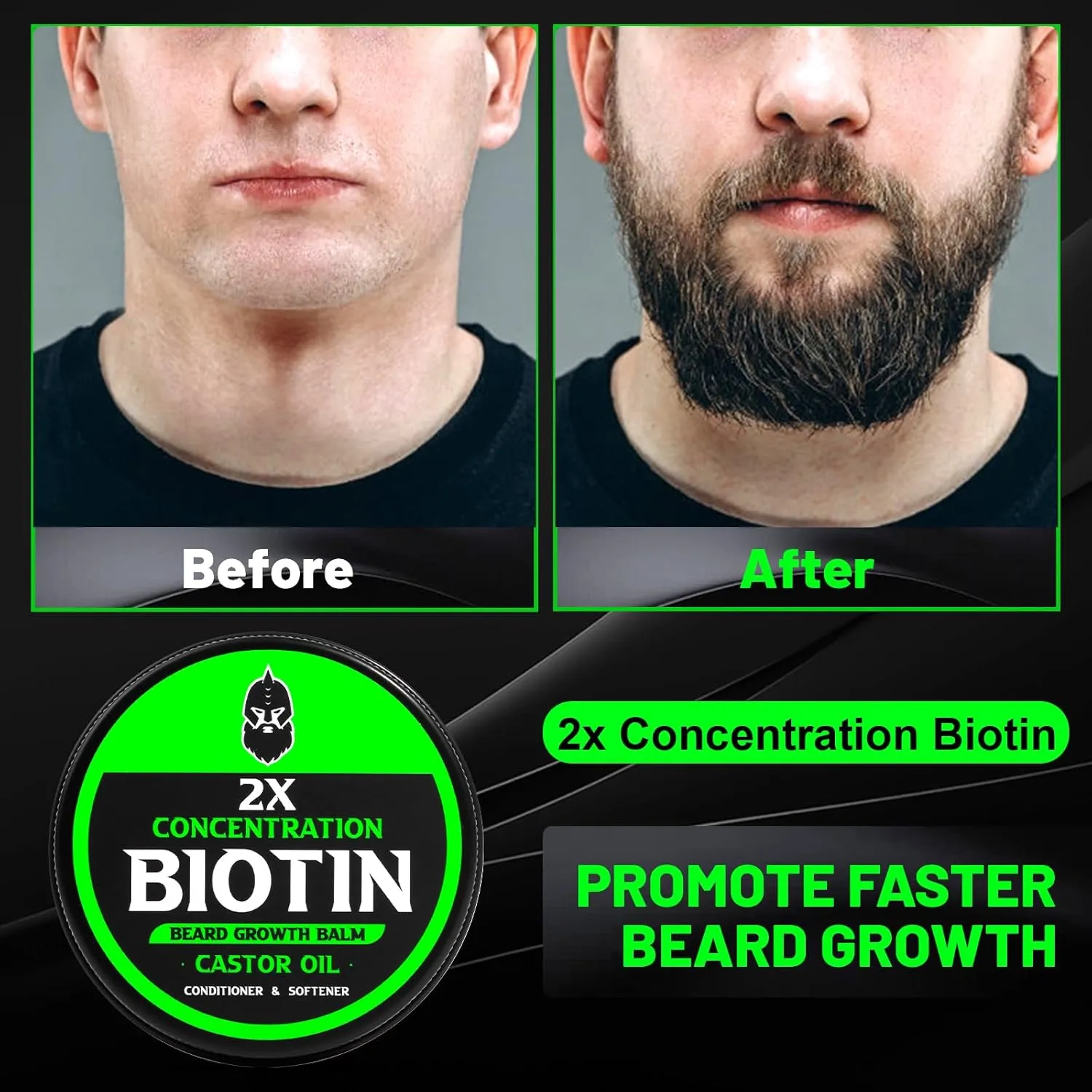 Beard Balm, 2X Thickening Biotin, with Castor Oil and Argan & Jojoba Oils, Promotes Beard Growth, Styles, Strengthens & Softens Beards & Mustaches, 2 Ounce, Vanilla, Cedar, Orange
