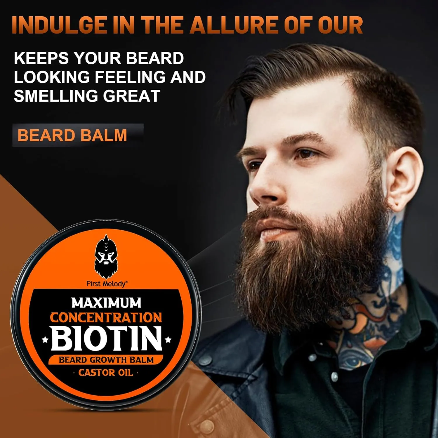 Beard Balm, Maximum Concentration Biotin, with Castor Oil and Argan & Jojoba Oils, Promotes Beard Growth, Styles, Strengthens & Softens Beards & Mustaches, 2 Ounce，Vanilla
