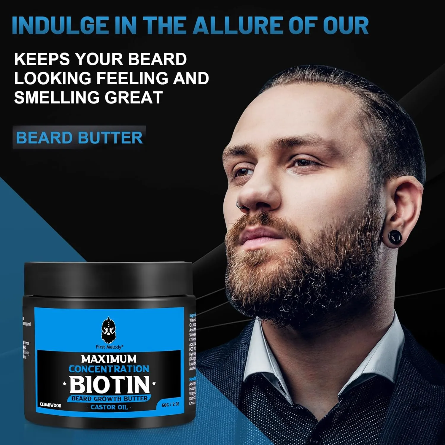 Beard Butter,Maximum Concentration Biotin,with Castor Oil and Argan & Jojoba Oils, Promotes Beard Growth, Styles, Strengthens & Softens Beards,Unruly Beards While Relieving Itch,4 Ounce