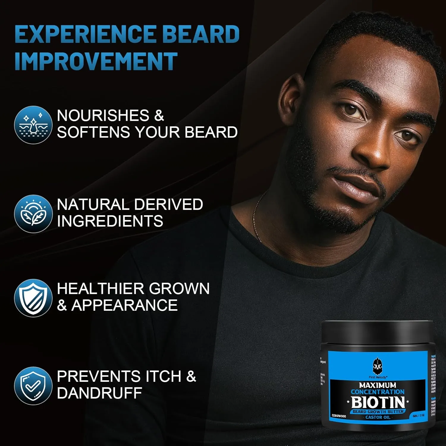 Beard Butter,Maximum Concentration Biotin,with Castor Oil and Argan & Jojoba Oils, Promotes Beard Growth, Styles, Strengthens & Softens Beards,Unruly Beards While Relieving Itch,4 Ounce