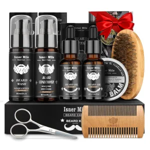 Beard Kit for Men Grooming & Care with 2 Pack Beard Oils - Balm - Wash & Conditioner for After Shave Lotions Sandalwood, Brush and Comb Sets with Scissors, Valentines Fathers Gifts for Dad Men Him