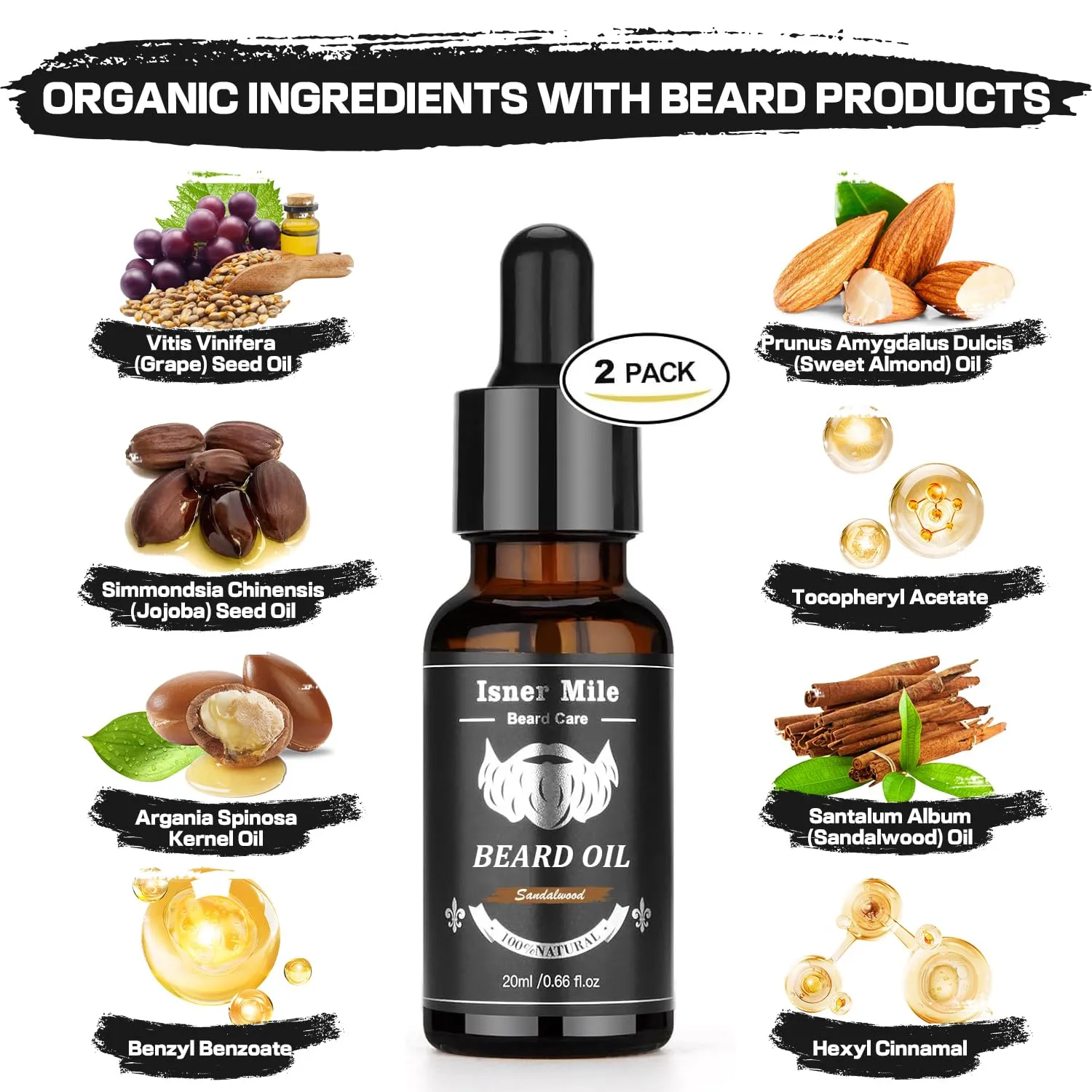 Beard Kit for Men Grooming & Care with 2 Pack Beard Oils - Balm - Wash & Conditioner for After Shave Lotions Sandalwood, Brush and Comb Sets with Scissors, Valentines Fathers Gifts for Dad Men Him