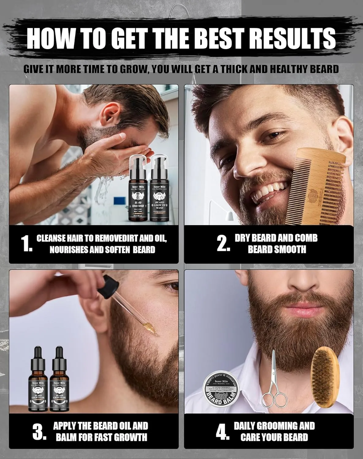 Beard Kit for Men Grooming & Care with 2 Pack Beard Oils - Balm - Wash & Conditioner for After Shave Lotions Sandalwood, Brush and Comb Sets with Scissors, Valentines Fathers Gifts for Dad Men Him