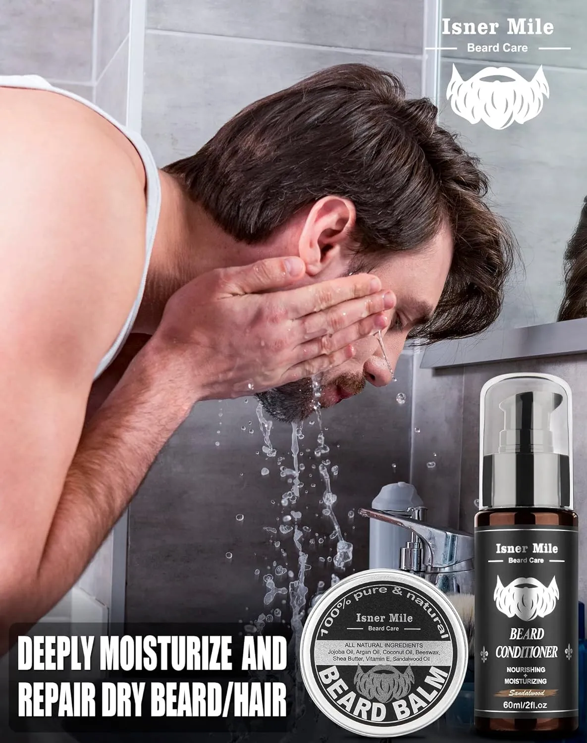 Beard Kit for Men Grooming & Care with 2 Pack Beard Oils - Balm - Wash & Conditioner for After Shave Lotions Sandalwood, Brush and Comb Sets with Scissors, Valentines Fathers Gifts for Dad Men Him