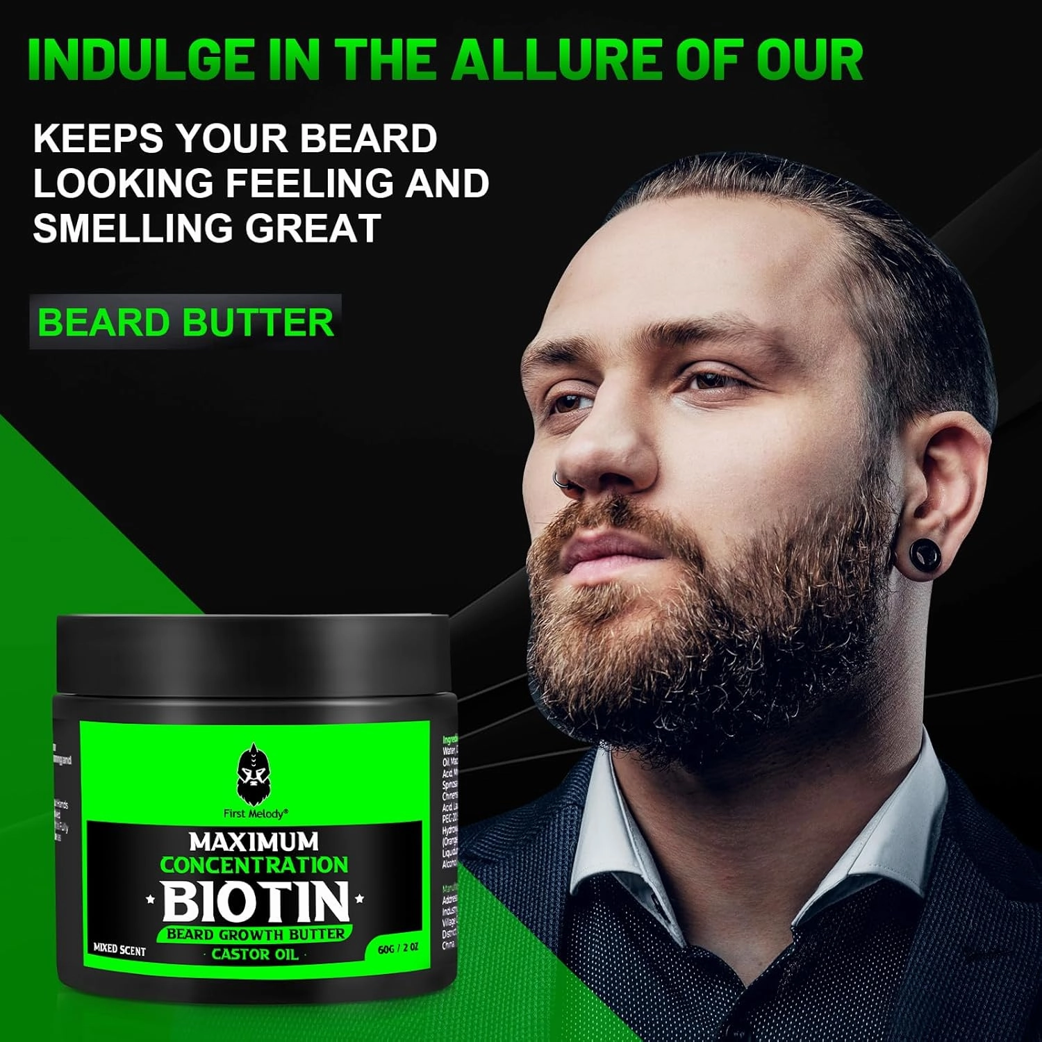 Beard Butter,Maximum Concentration Biotin,with Castor Oil and Argan & Jojoba Oils, Promotes Beard Growth, Styles, Strengthens & Softens Beards,Unruly Beards While Relieving Itch,4 Ounce