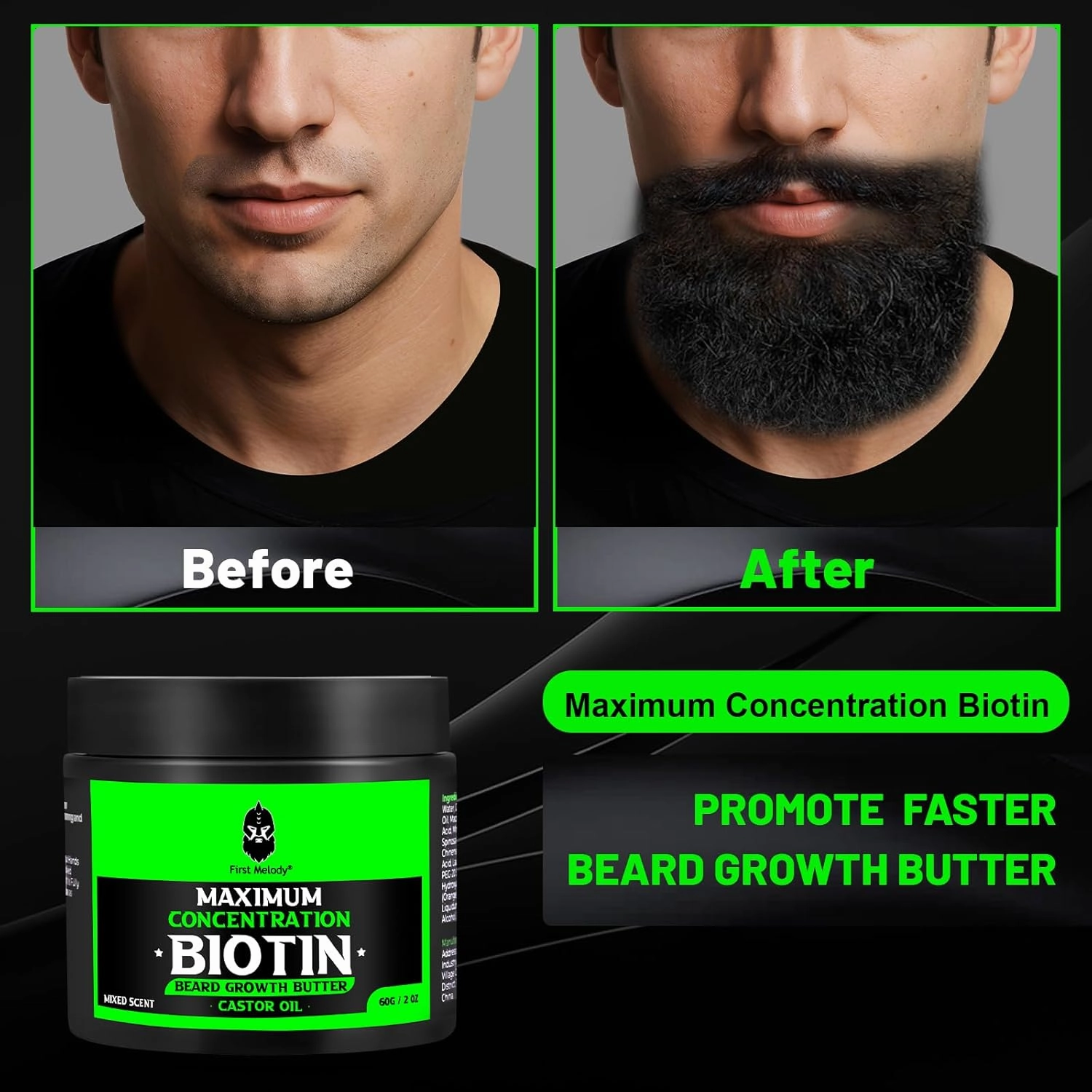 Beard Butter,Maximum Concentration Biotin,with Castor Oil and Argan & Jojoba Oils, Promotes Beard Growth, Styles, Strengthens & Softens Beards,Unruly Beards While Relieving Itch,4 Ounce