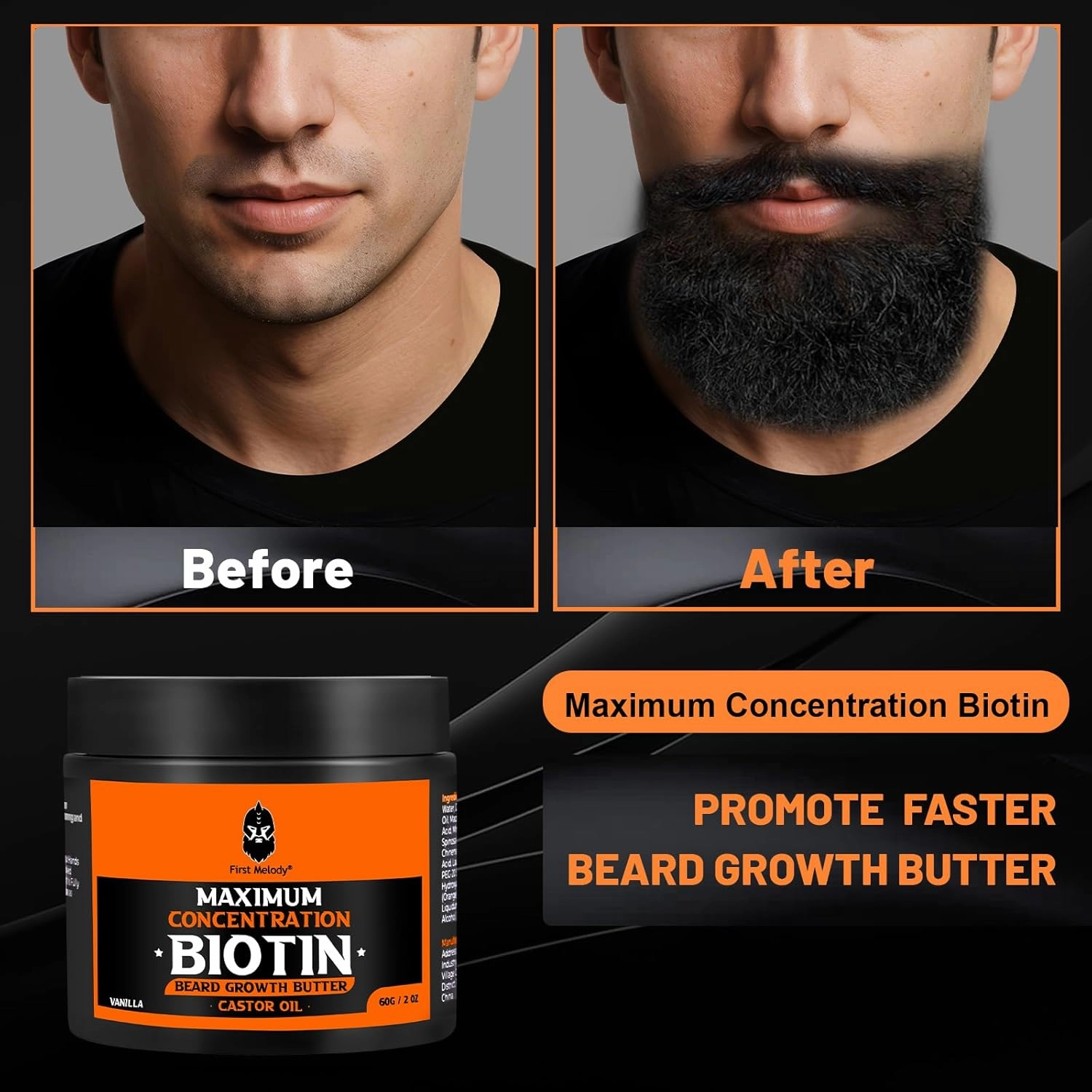 Beard Butter,Maximum Concentration Biotin,with Castor Oil and Argan & Jojoba Oils, Promotes Beard Growth, Styles, Strengthens & Softens Beards,Unruly Beards While Relieving Itch,4 Ounce
