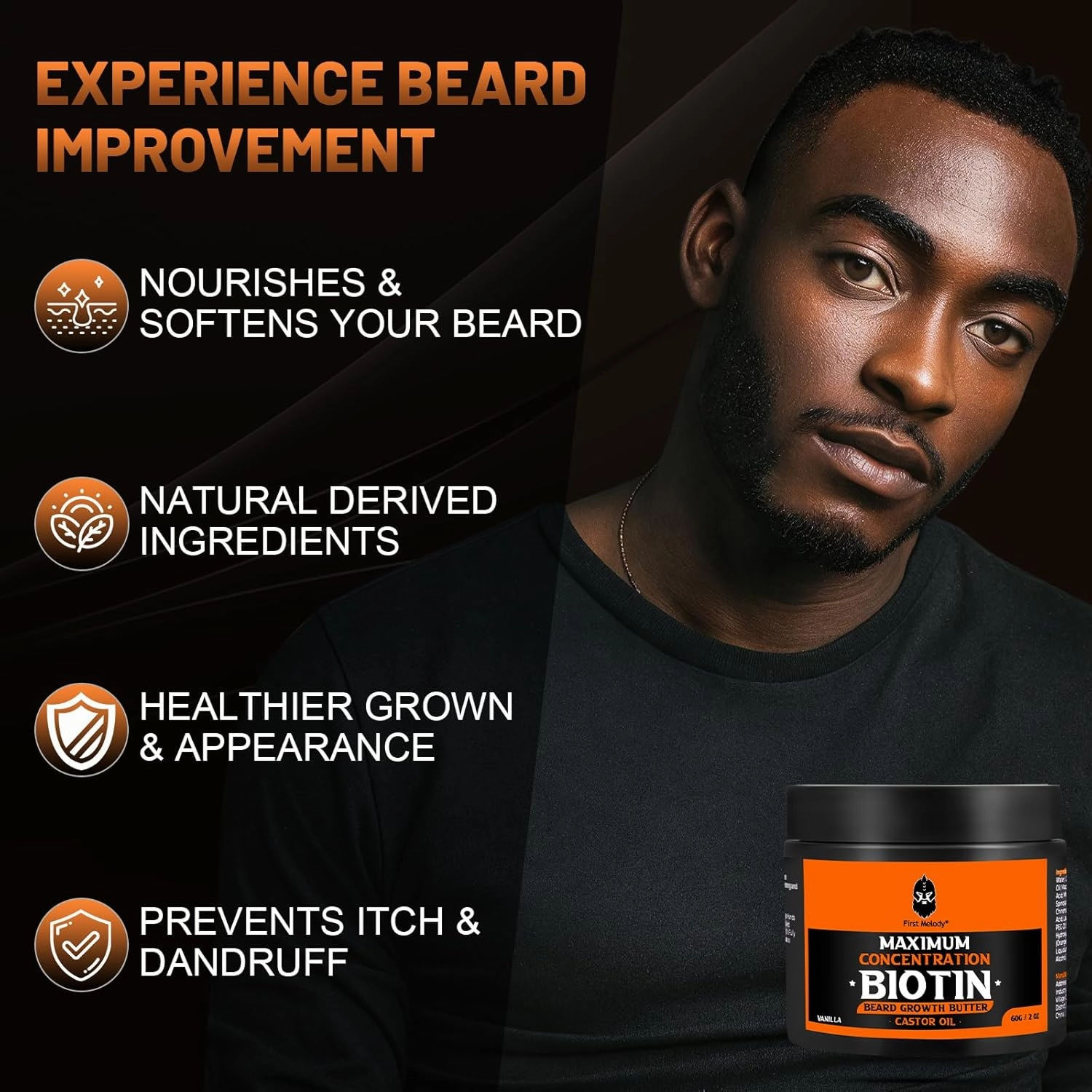 Beard Butter,Maximum Concentration Biotin,with Castor Oil and Argan & Jojoba Oils, Promotes Beard Growth, Styles, Strengthens & Softens Beards,Unruly Beards While Relieving Itch,4 Ounce