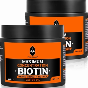 Beard Butter,Maximum Concentration Biotin,with Castor Oil and Argan & Jojoba Oils, Promotes Beard Growth, Styles, Strengthens & Softens Beards,Unruly Beards While Relieving Itch,4 Ounce