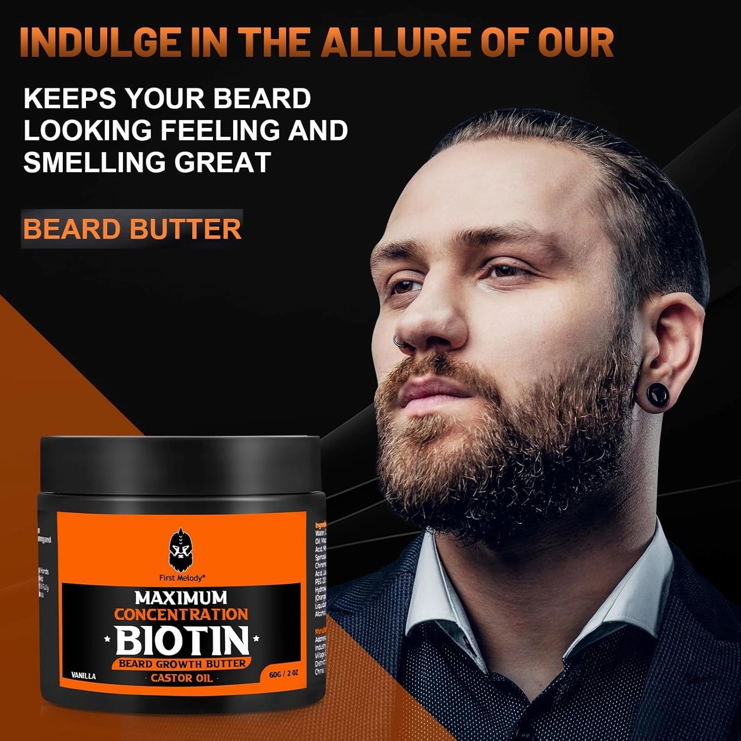 Beard Butter,Maximum Concentration Biotin,with Castor Oil and Argan & Jojoba Oils, Promotes Beard Growth, Styles, Strengthens & Softens Beards,Unruly Beards While Relieving Itch,4 Ounce