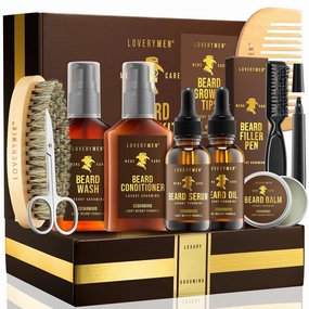 Beard Care Kit - Fathers Day Gifts for Dad -12pc Complete Grooming Set in Cedarwood, Beard Balm, Wash, Conditioner, Oil, Serum, Beard Pen Birthday Gifts for Men Boyfriend Husband, Mens Gifts for Him
