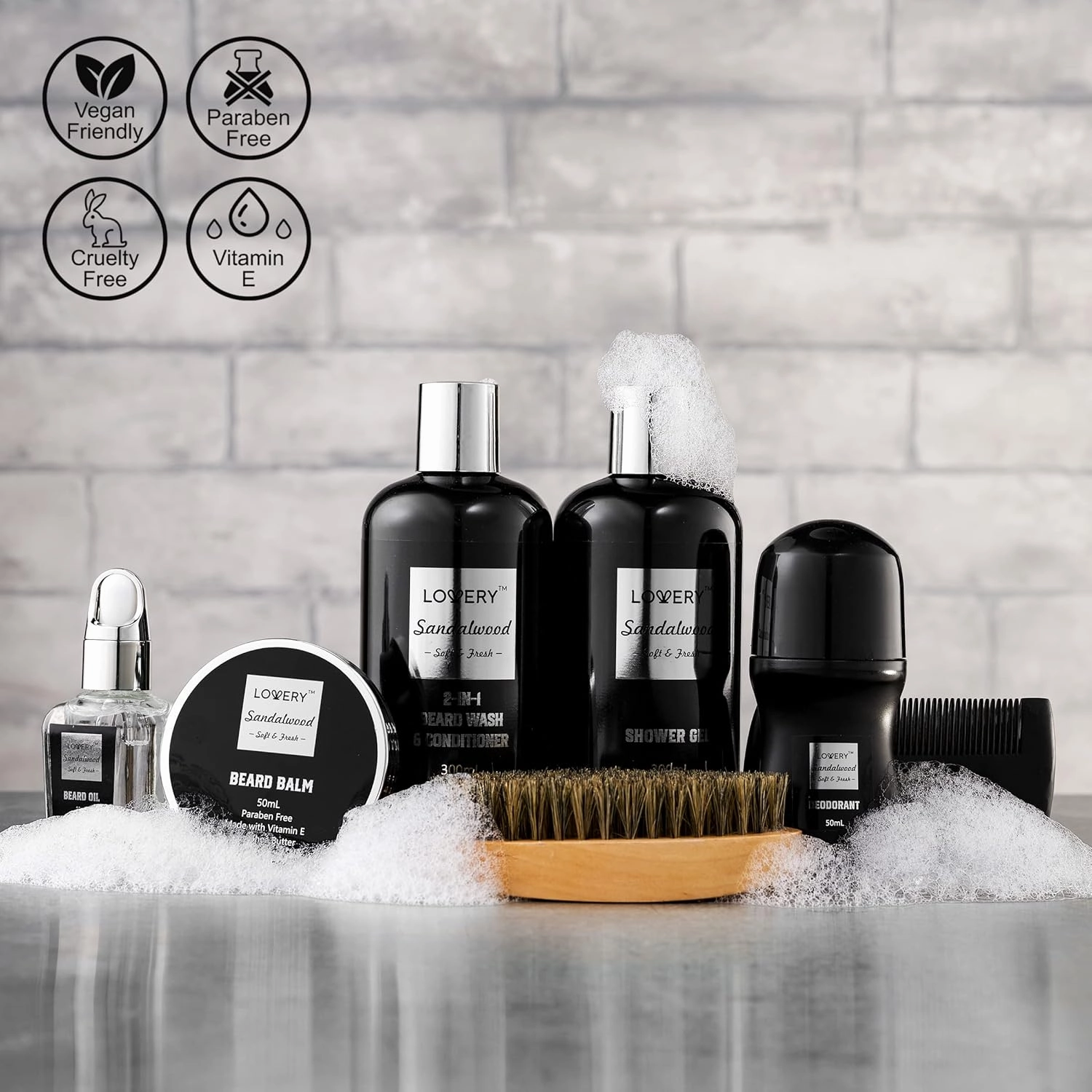 Beard Kit and Body Care Gifts for Men, Fathers Day Gifts for Dad Sandalwood Spa Gift Baskets, Mens Bath and Beard Grooming Kit, Birthday Gifts for Him with Beard Balm, Growth Oil, Deodorant and More