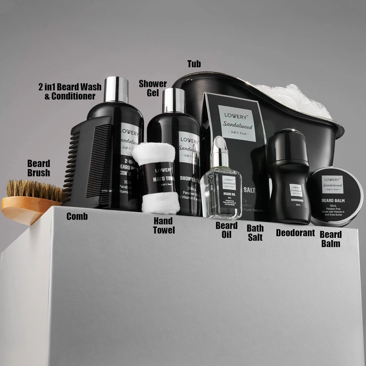 Beard Kit and Body Care Gifts for Men, Fathers Day Gifts for Dad Sandalwood Spa Gift Baskets, Mens Bath and Beard Grooming Kit, Birthday Gifts for Him with Beard Balm, Growth Oil, Deodorant and More
