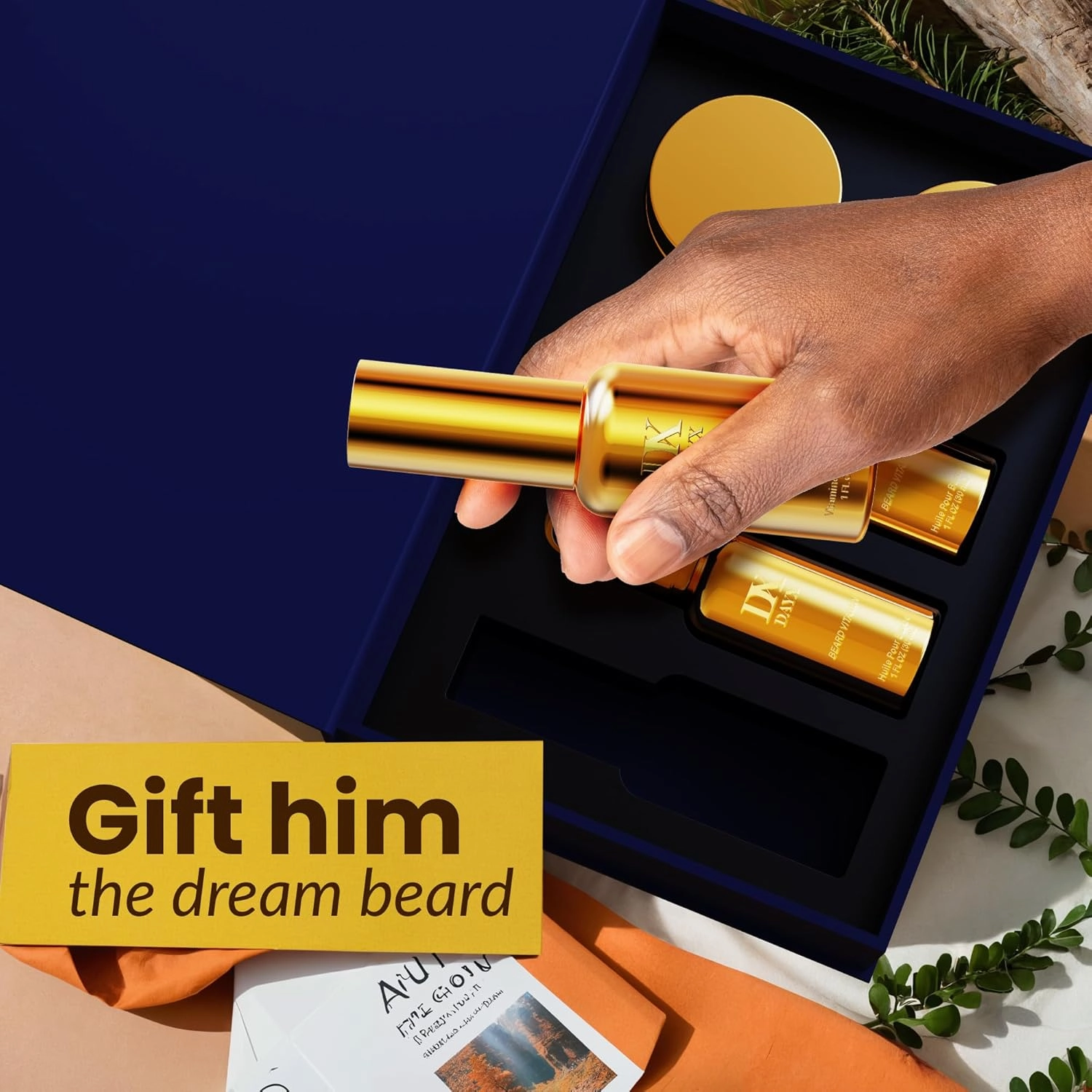 Beard Kit for Black Men: Beard Care Kit w/Balm, Oil & Vitamin Spray, All-Natural INgredients for Men Grooming and Care, Ideal Fathers Day Birthday & Valentines Day Gifts for Him