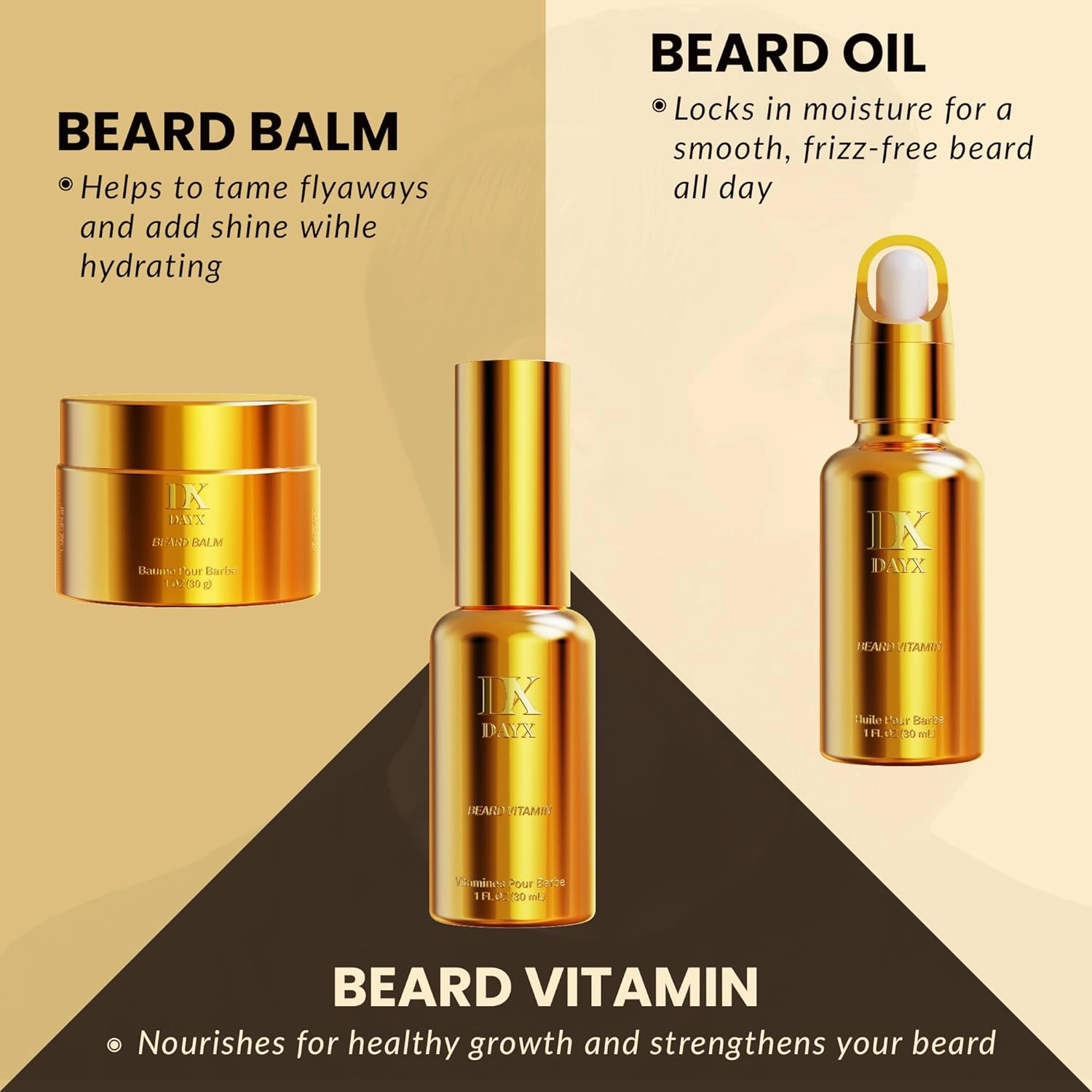 Beard Kit for Black Men: Beard Care Kit w/Balm, Oil & Vitamin Spray, All-Natural INgredients for Men Grooming and Care, Ideal Fathers Day Birthday & Valentines Day Gifts for Him