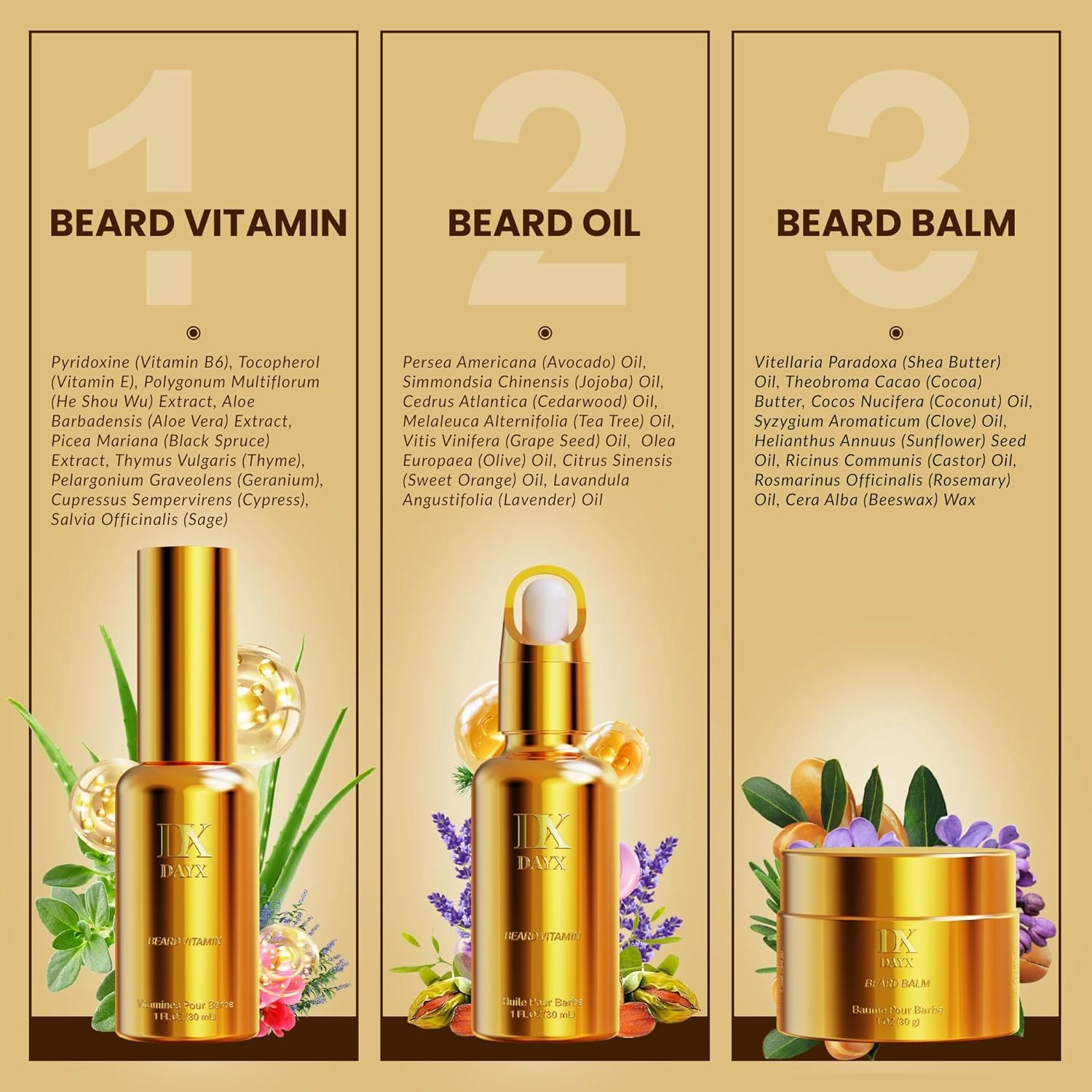 Beard Kit for Black Men: Beard Care Kit w/Balm, Oil & Vitamin Spray, All-Natural INgredients for Men Grooming and Care, Ideal Fathers Day Birthday & Valentines Day Gifts for Him
