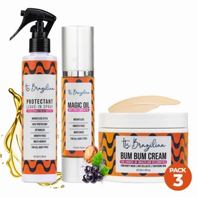 Beauty Brazilian Kit - Organic Argan Oil   Leave In Spray Conditioner   Bum Bum Cream - Hair Care Treatment, Frizz Control, Firming & Moisturizing Balm - 1.7 fl oz   8 fl oz   8 fl oz
