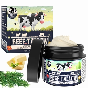 Beef Tallow, Beef Tallow for Skin, Organic Beef Tallow Balm, Whipped Tallow Face Moisturizer & Unscented Body Lotion,100% Grass Fed Beef Tallow for Face & Body Sensitive Skin