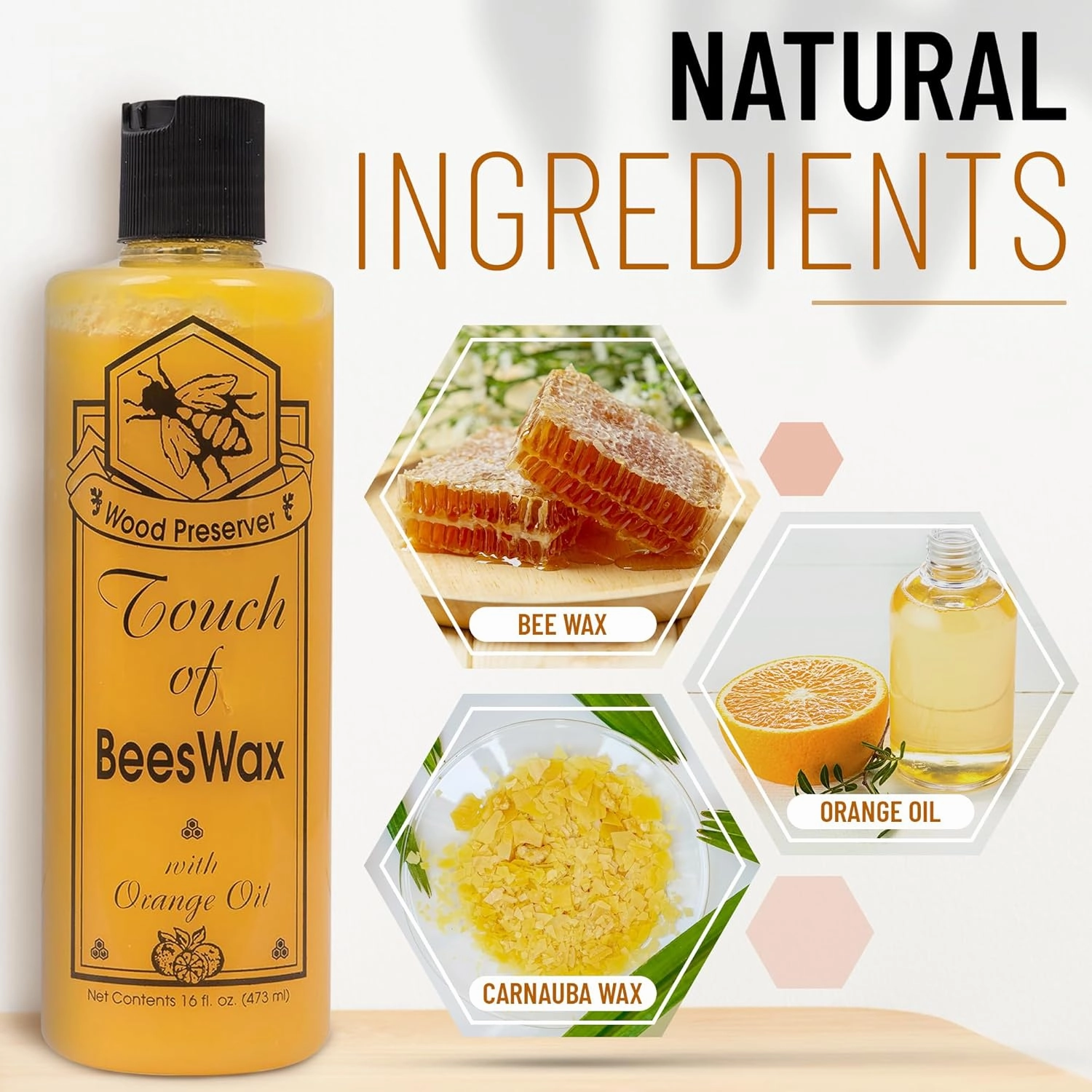 Beeswax Furniture Polish and Conditioner with Orange Oil. Wood Floor Scratch Repair, Feed Into Hardwood, Restore and Protect Cabinets 16 Ounce