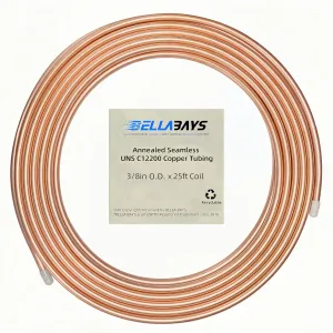 BELLA BAYS Copper Tubing 3/8" OD x 0.320" ID x 25 ft, 99.9% C12200 ASTM B280 Refrigeration ACR Tubing Seamless Soft Coil Round T2 Pure Copper Tube for HVAC System, Refrigerator, Industry, DIY