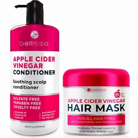 BELLISSO Apple Cider Vinegar Conditioner - Sulfate Paraben and Silicone Free - For Dry, Damaged and Oily Hair and Apple Cider Vinegar Hair Conditioner Mask - Sulfate SLS Paraben Free Deep Treatment