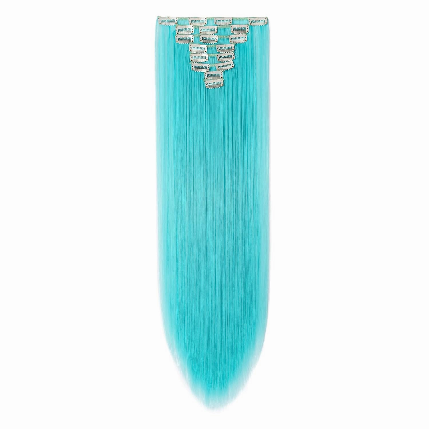 Benehair 8PCS Clip in Hair Extensions for Women Sky Blue Highlight Hair Extensions Seamless Double Weft Full Head 18 Clips Women Colorful Hairpiece 26" Straight Cosplay Christmas Party