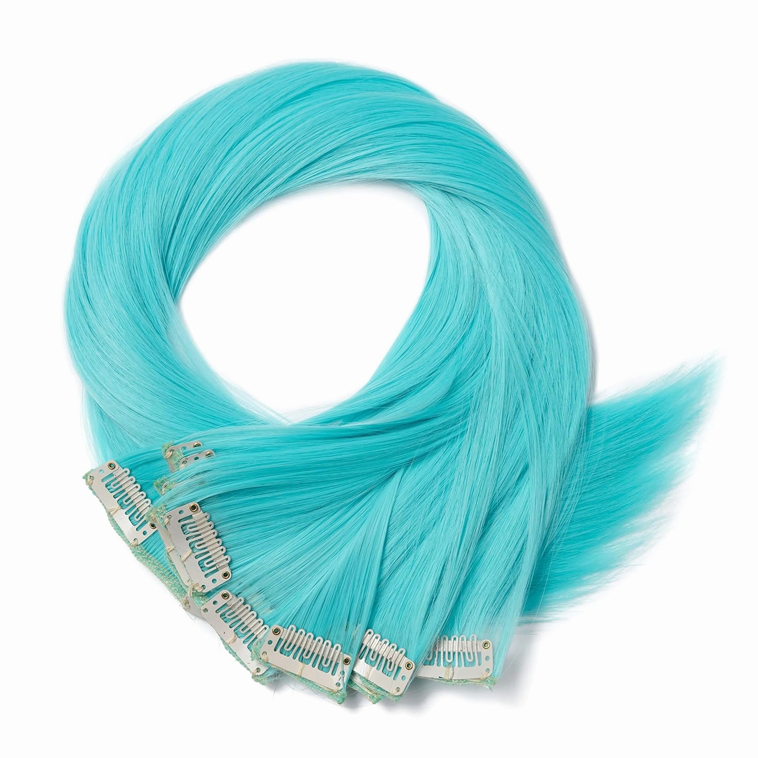 Benehair 8PCS Clip in Hair Extensions for Women Sky Blue Highlight Hair Extensions Seamless Double Weft Full Head 18 Clips Women Colorful Hairpiece 26" Straight Cosplay Christmas Party