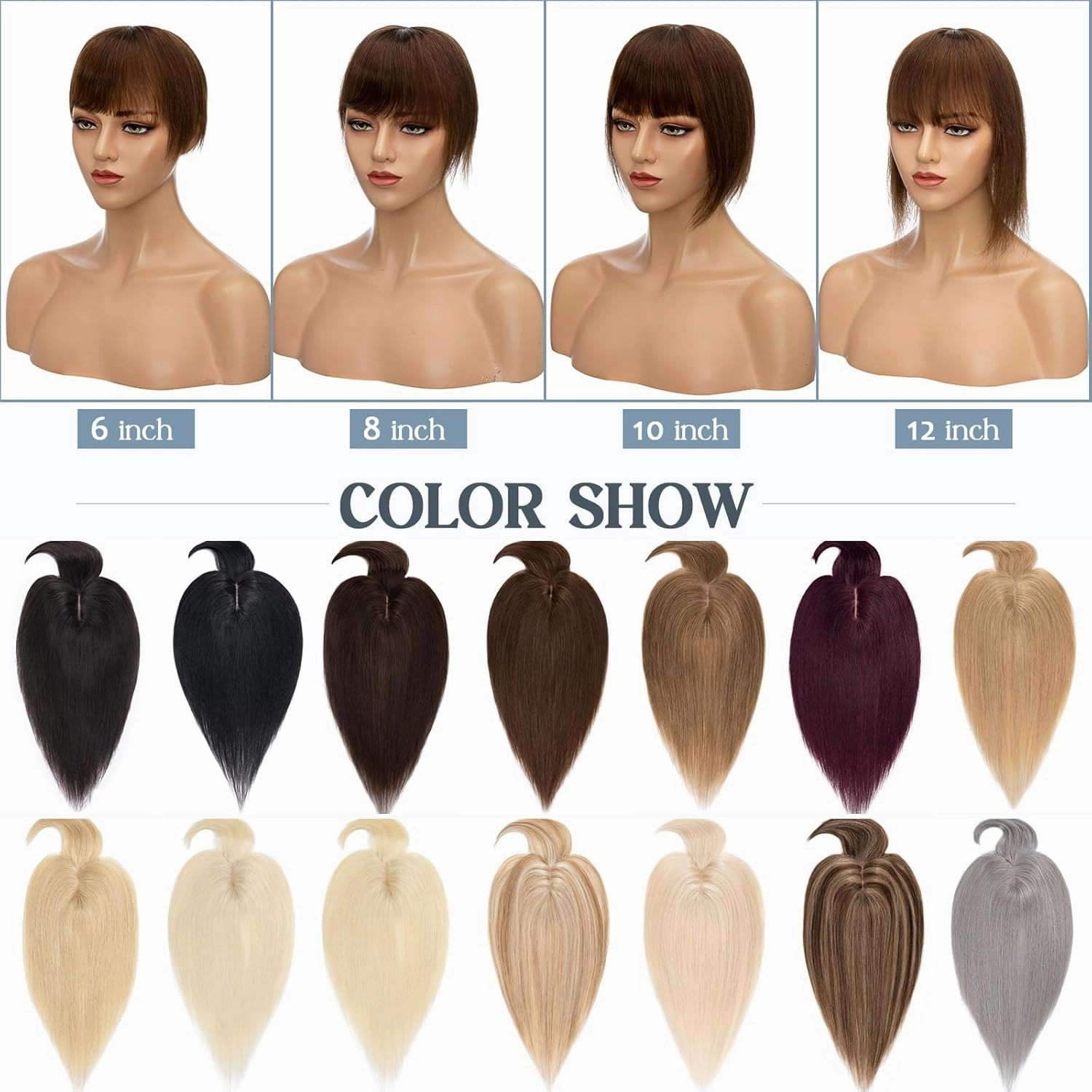 Benehair Hair Toppers for Women Real Human Hair With Bangs 150% Density Remy Human Hair 7 * 13 CM Silk Base Clip in Hair Pieces for Women with Thinning Hair 12 Inch #1B Natural Black
