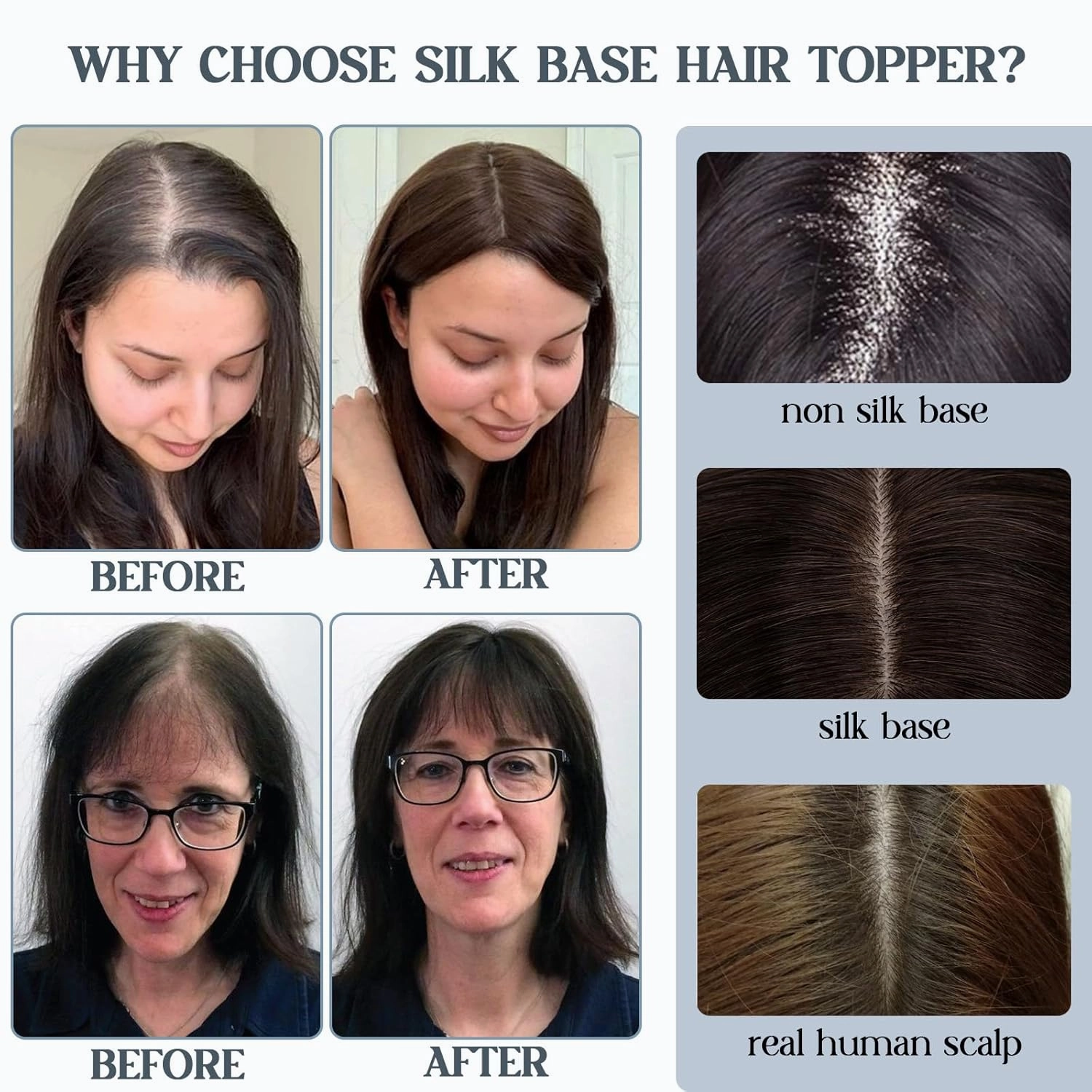 Benehair Hair Toppers for Women Real Human Hair With Bangs 150% Density Remy Human Hair 7 * 13 CM Silk Base Clip in Hair Pieces for Women with Thinning Hair 12 Inch #1B Natural Black