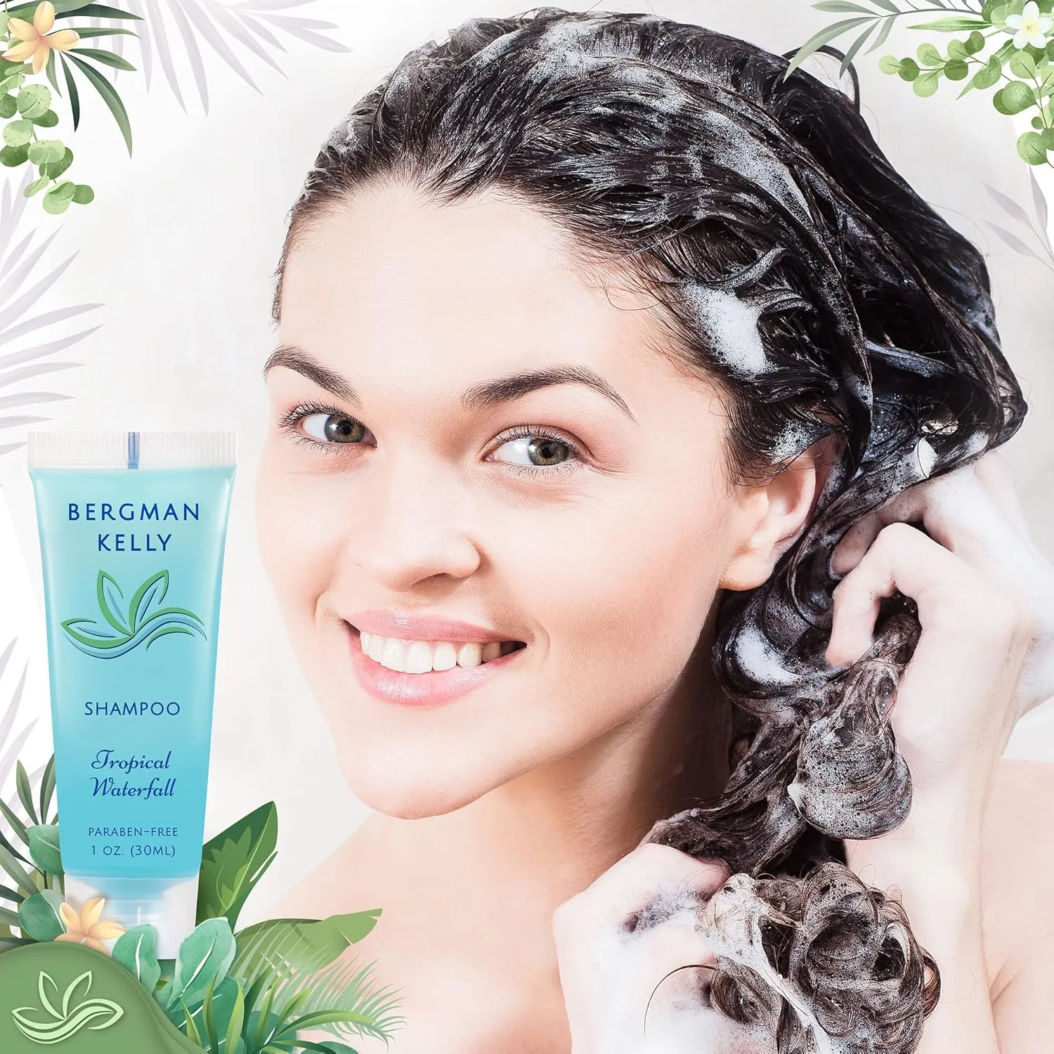 Bergman Kelly - Travel Shampoo and Conditioner Set - 1 fl oz, 100 Pieces, Tropical Waterfall - Delight Your Guests with Invigorating and Refreshing Hotel Toiletries and Guest Hospitality in Bulk