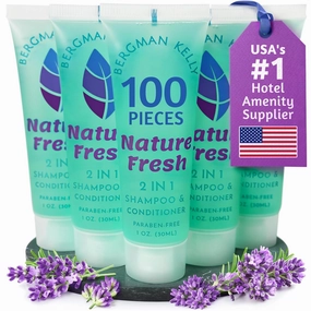 Bergman Kelly - Travel Size 2 in 1 Shampoo & Conditioner - 1 fl oz, 100 PK, Nature Fresh - Delight Your Guests w/Refreshing & Soothing Shampoo Amenities - Small Hotel Toiletries in Bulk