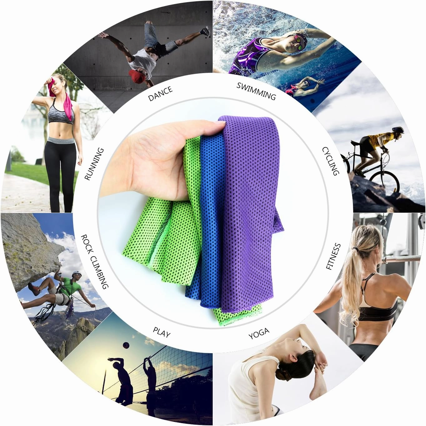 Biange Cooling Towels (40"x 12", Pack of 60) for Neck and Face, Cold Towel for Hot Weather, Sports, Workout, Fitness, Gym, Yoga, Golf, Pilates, Travel, Camping & More